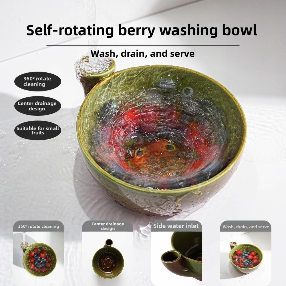Ceramic Swirl Berry Washing Drain Bowl Dynamic Vortex Fruit Cleaning Bowl for Vegetable Fruits