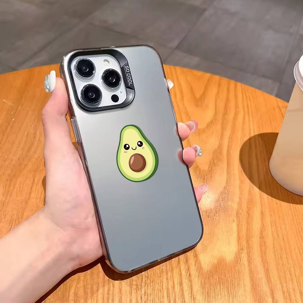 Cartoon Fruit Avocado Phone Case For iPhone17 16 15 14 13 12 Pro Max Grey Black Matte Laser Metallic Aurora Funda