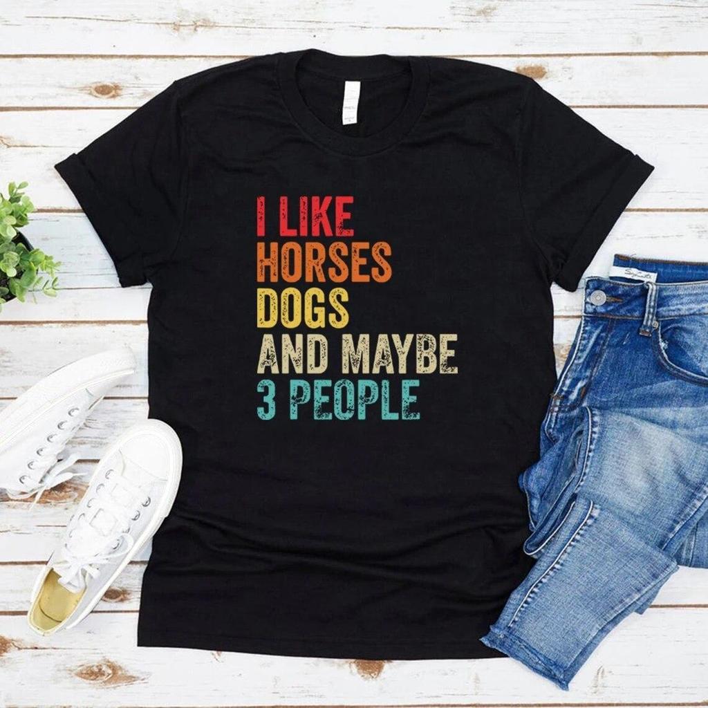 Футболка с надписью «I Like Horses Dogs and Maybe 3 People», футболка с надписью «Horse Lover», футболка для девочек с изображением лошадей, женские футболки с графическим принтом, винтажные топы с коротким рукавом