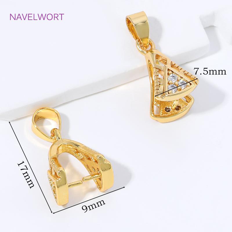 18K Gold Plated Brass Pendant Pinch Bail For Jewelry Making,With Zircon Bail Holder For Pendant,DIY Necklace Accessories