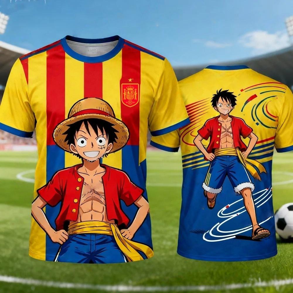 One Piece Обезьяна D. Luffy Испания Национальная команда 3D Быстросохнущая футболка Для мужчин Женщин Детей Аниме Футбольный фанат Футболка Спортивная одежда для улицы