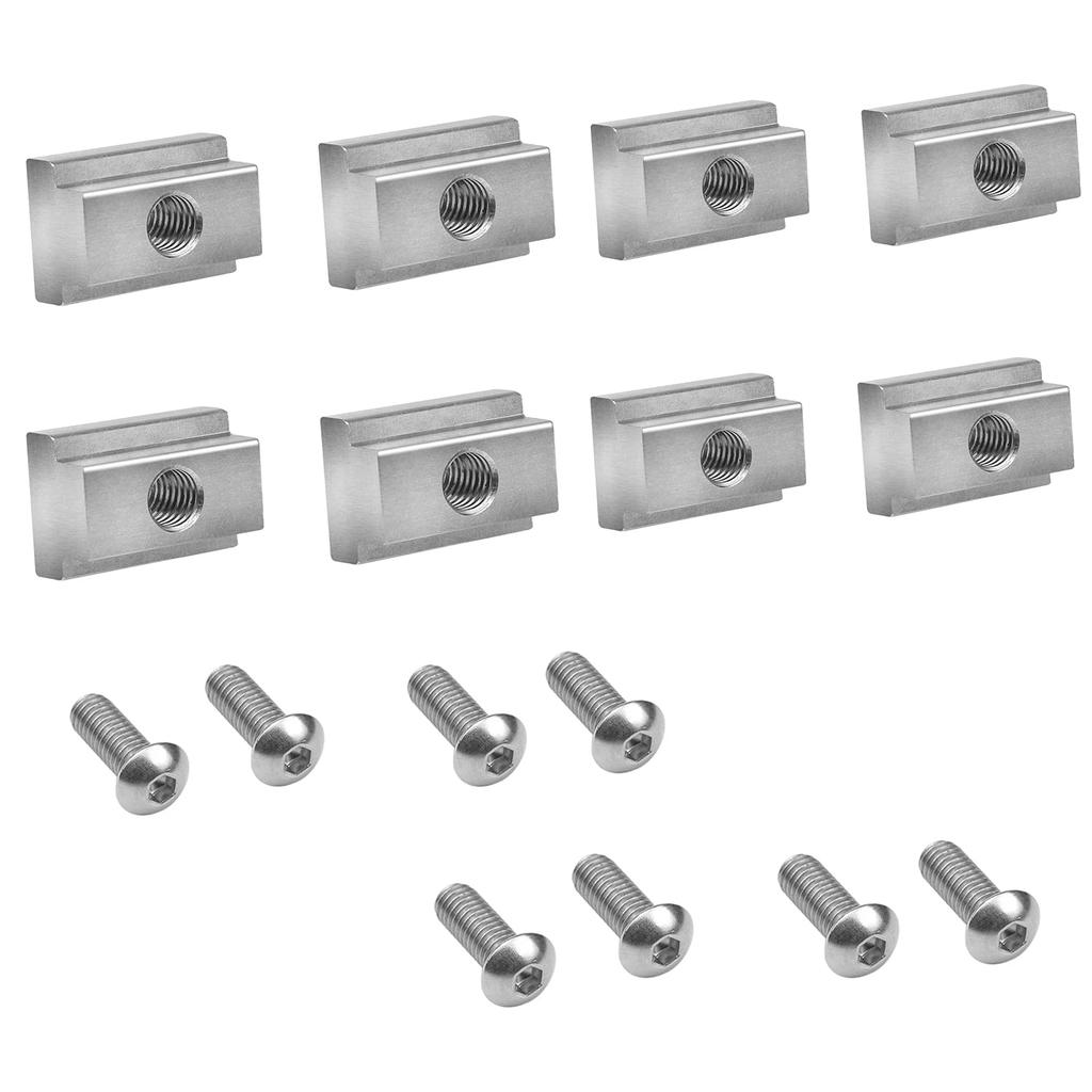 T Slot Nuts Compatible With Toyota Tunda Tacoma Pickup Truck Bed Deck Rails Cleats Rack Rail With Stainless Button Socket Cap Screw 8-Pack Silver
