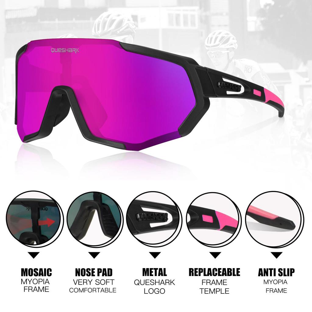 Queshark Cycling Glasses Polarized Sports Sunglasses Men Women with 3 Interchangeable Lens Anti-UV400 Bike Eyewear