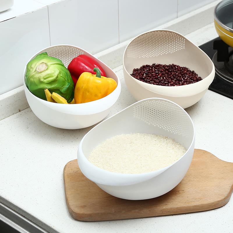 Plastic Rice and Fruit Washing Basin with Draining Sieve - Kitchen Supply for Vegetables and Food Preparation
