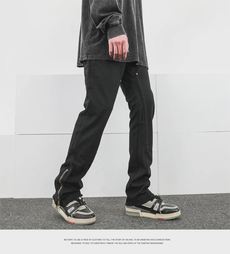 Мужские модные джинсы с необработанным краем и молнией: Узкие, прямые, расклешенные рабочие брюки в американском уличном стиле.