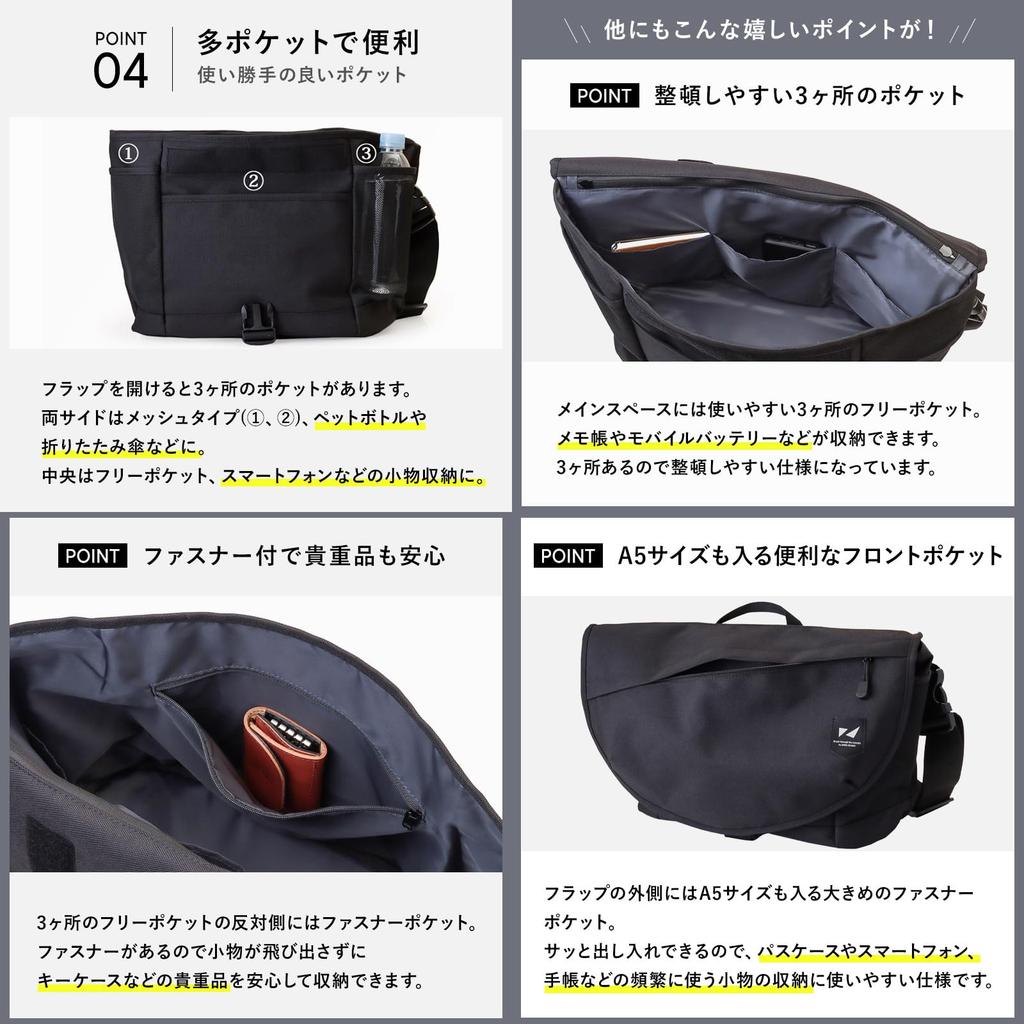 ZERO CRASH A4 Messenger Large Crossbody Shoulder Bag Men's Bag, Capacity, Water-Repellent, Lightweight, [12-1709K] (Blue)