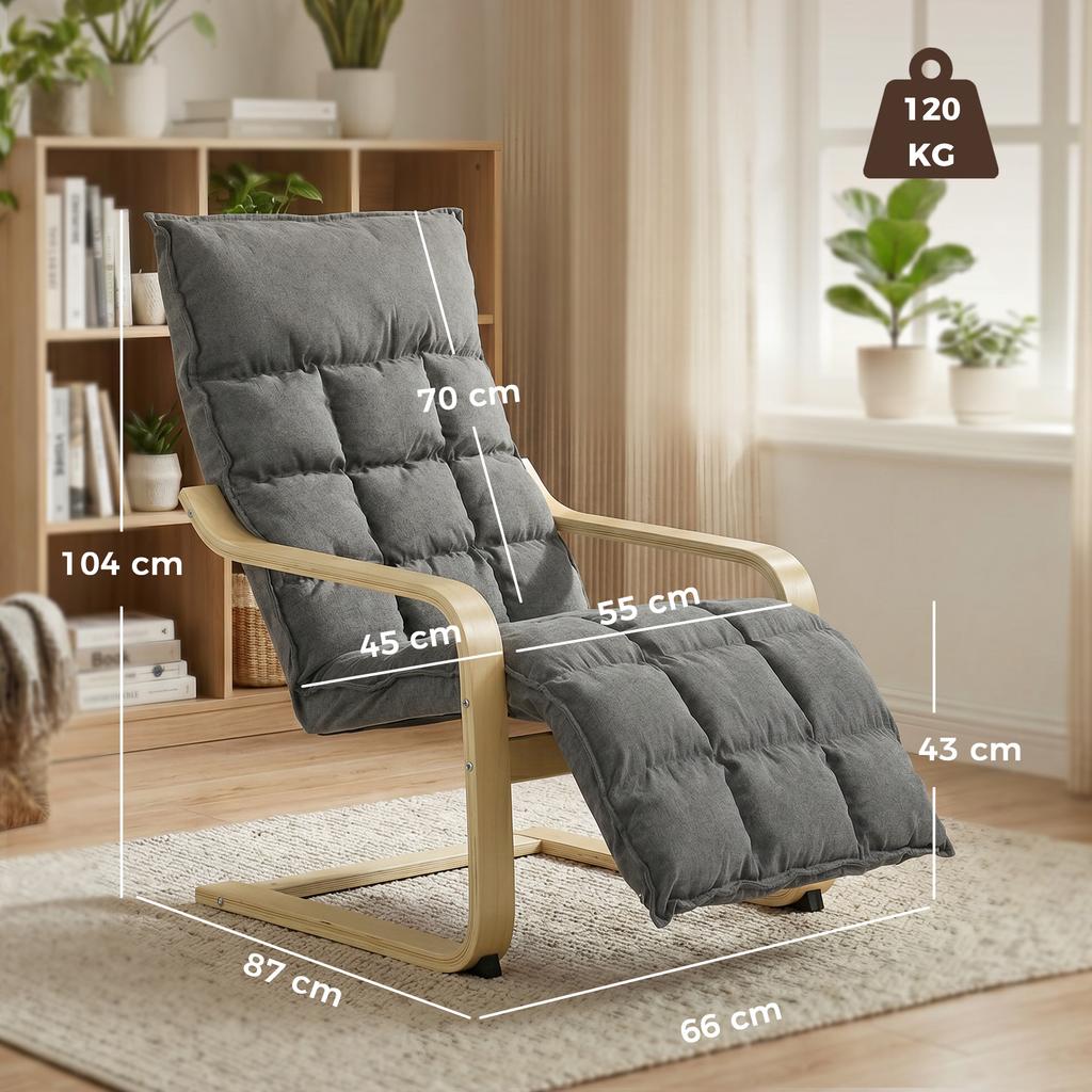 Modern Accent Chair Leisure Lounge Chair Armchair With Footrest Plush Cushion Curved Legs And Arms Grey