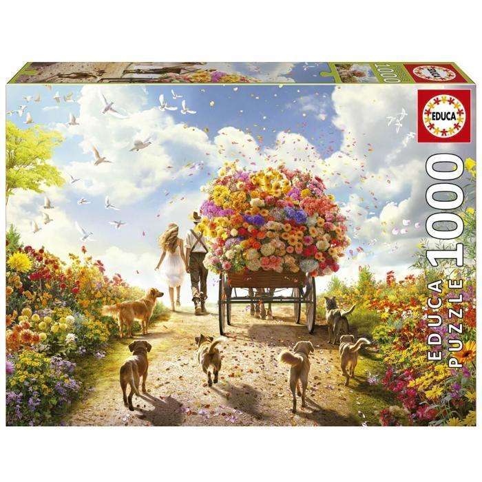 Puzzle 1000 pièces : chariot de fleurs