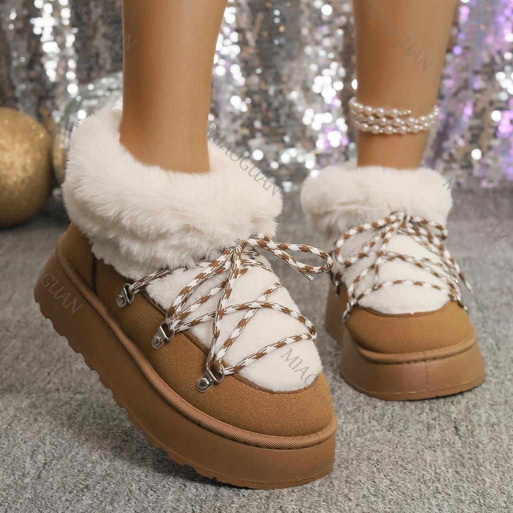 Fashion Snow Boots Women 2025 Winter New Padded Warm Cotton Shoes Thick Bottom Casual Shoes for Women Short Tube Lace-up Botines Mujer