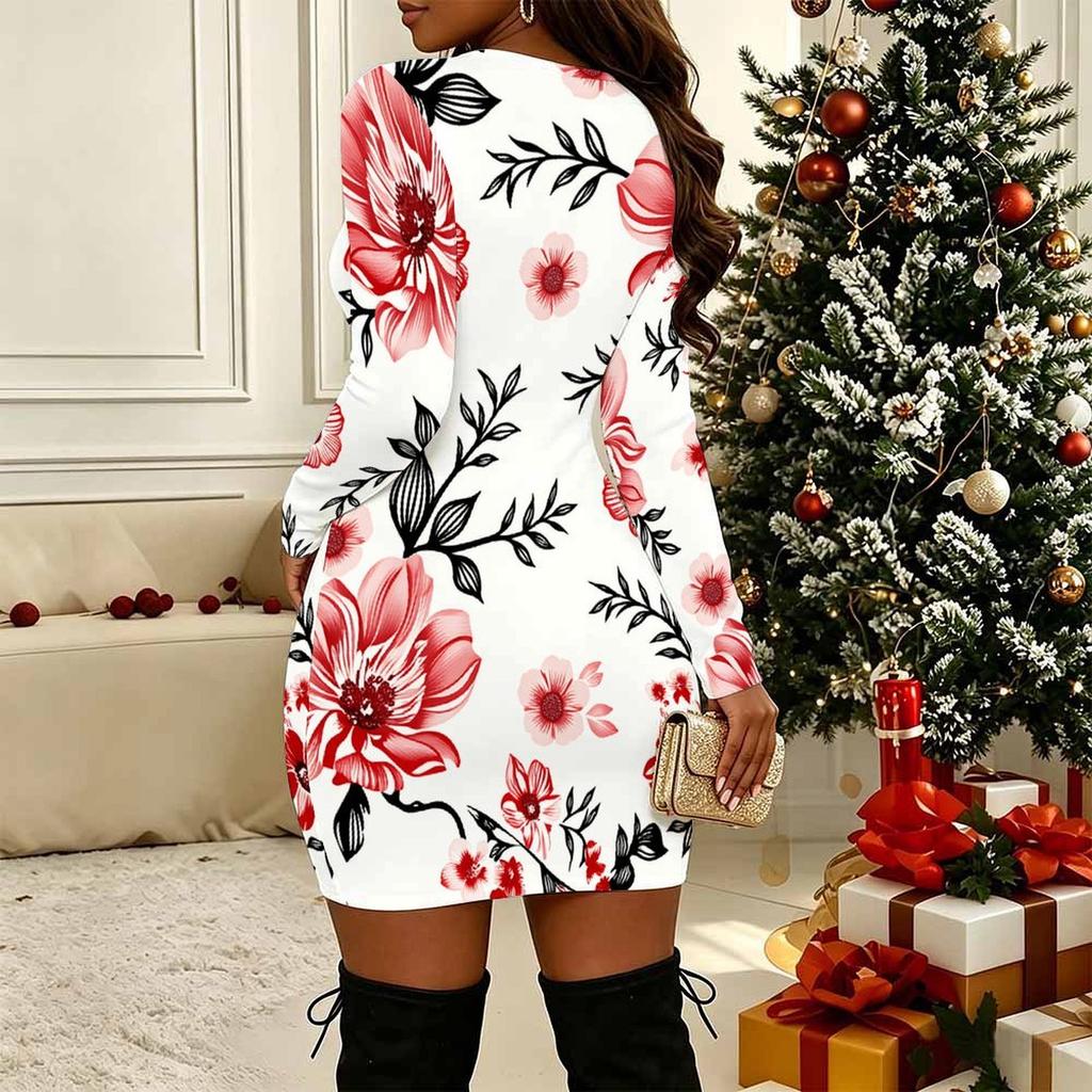 Женское платье-мини Bodycon с длинным рукавом, V-образным вырезом, перекрестным вырезом, большого размера, для клуба