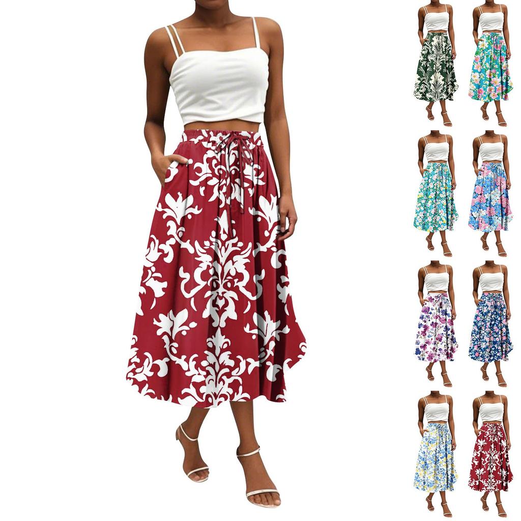 Women's Skirt Bohemian Skirt Floral Print Casual Temperament Pocket Skirt