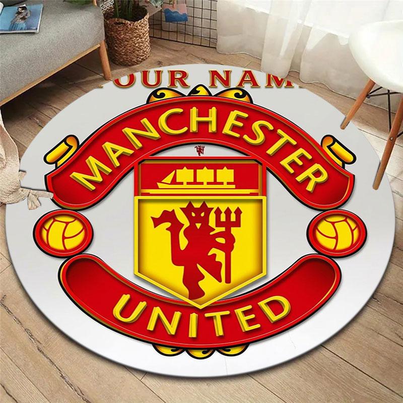 Manchester United F Custom Name Round Area Rug,Carpet Rug for Living Room Bedroom Sofa Playroom Decor,Non-slip Floor Mat