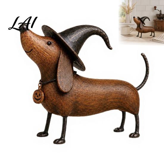 Covered Patio Dog Ornament Witchy Dachshund Halloween Figurine Witch Hat Statue Whimsical Holiday Party Table Decoration Farmhouse Tabletop