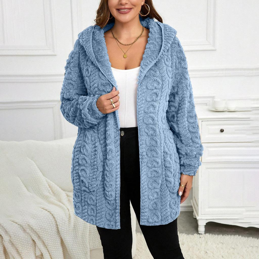 Women's Winter Clothing Women Hooded Cardigan Fuzzy Jacket Winter Open Front Fleece Coat Outwear