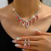 3PC Women's Fashion Copper Inlaid Claw Chain Water Drop Necklace Earrings Zircon Set Wedding Party Festival Gift-8310