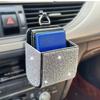 1pc Bling Car Air Vent Storage Bag, Faux Leather Rhinestone Organizer, Vehicle Cup Holder Accessory, Universal Fit, Sparkling Auto Interior Decor