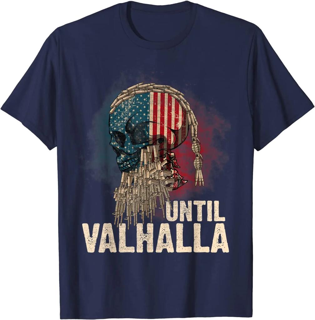До Вальхаллы Винтажный Американский Флаг Vi King Воины Череп Футболка. Хлопковая мужская футболка премиум-класса с коротким рукавом и круглым вырезом, новинка S-3XL