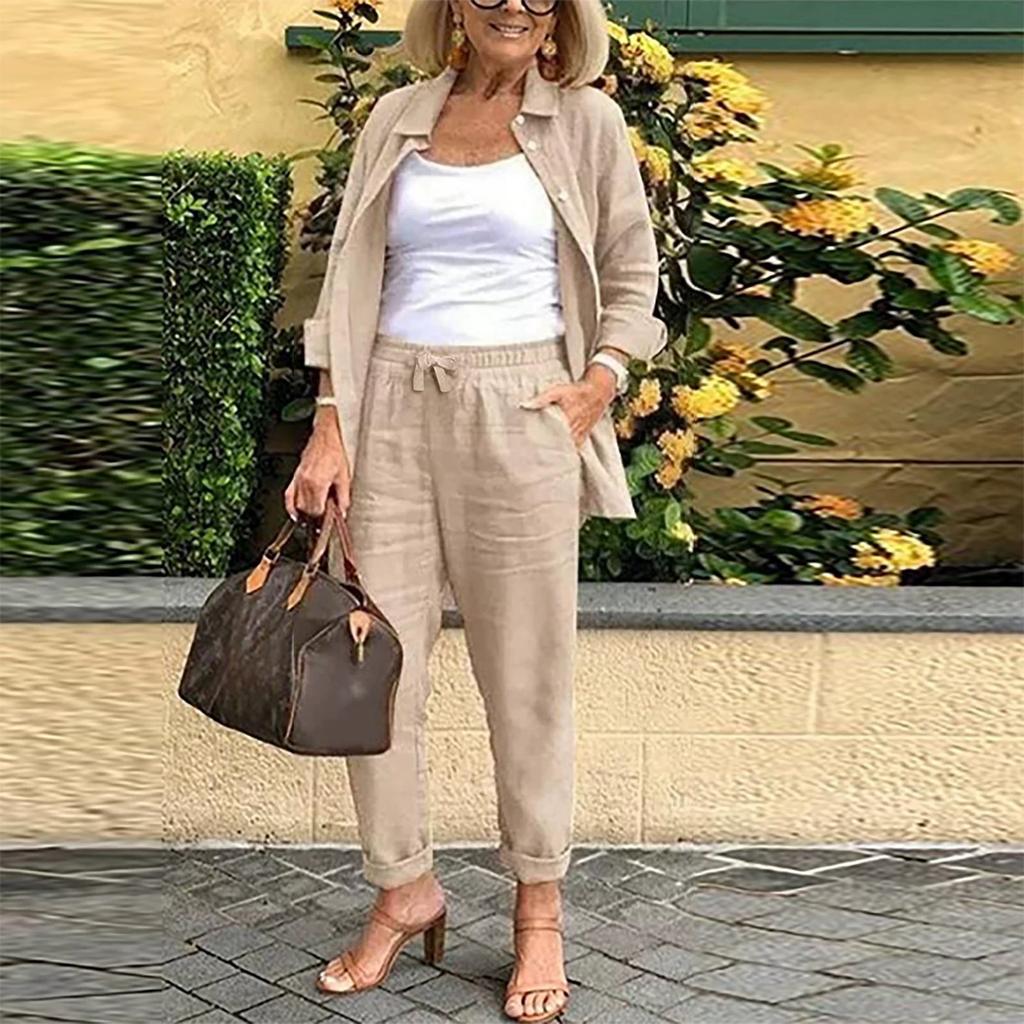 Women Casual Blouse and Pants Two Piece Trousers Suit Set