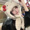 Women's Winter Bowknot Bear Plush Lei Feng Hat Scarf Integrated Thickened Warm Ear Protection Cold Resistant Hat