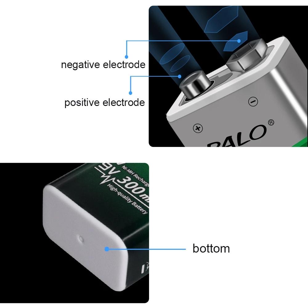 PALO 9V Battery Charger for 9V 6F22 Ni-MH Rechargeable Battery + 9V NI-MH 300mAh Rechargeable Batteries for Microphone