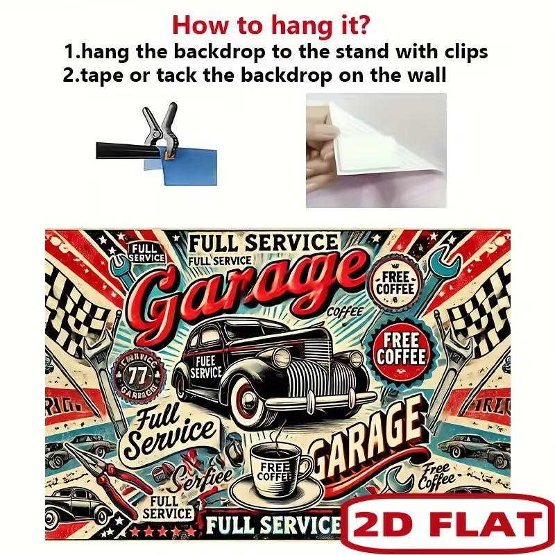 2D Flat Printing Retro Garage Backdrop for Man Cave & Mechanic Shop