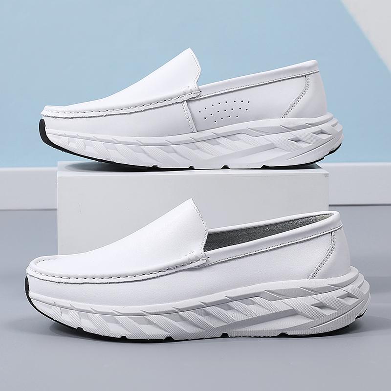 Men Loafers Platform Nurse Shoes  Casual Wide Soft White Leather Shoes for Father Large Size Orthopedic Shoes