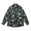 American Vintage Dark Green Floral Print Long Sleeve Shirt Men Women Oversized Casual Retro Top