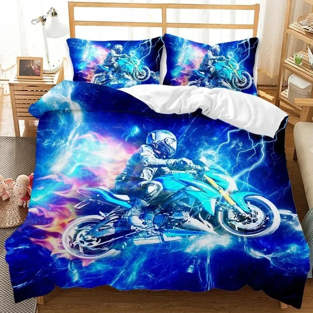 Motocross Rider Sports Theme Motorcycle Bedding Set Boys Girls Twin Queen Full Size Duvet Cover Pillowcase Bed Adult Bedroom