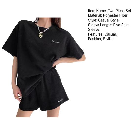 Women's Casual Two-Piece Shorts Set Loose Short Sleeve T-shirts Elastic Waist Shorts Sets with Pockets Summer Lounge Outfit