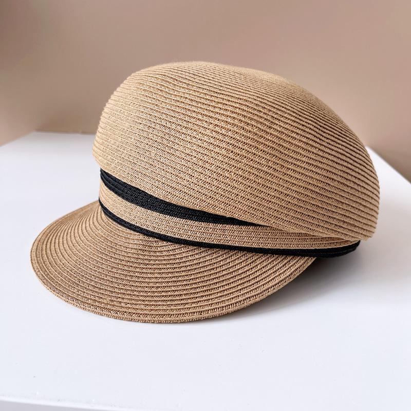 Японская полосатая шляпа газетчика контрастного цвета, женская летняя солнцезащитная соломенная шляпа, оригинальная кепка Suefeng, простая темно-синяя кепка