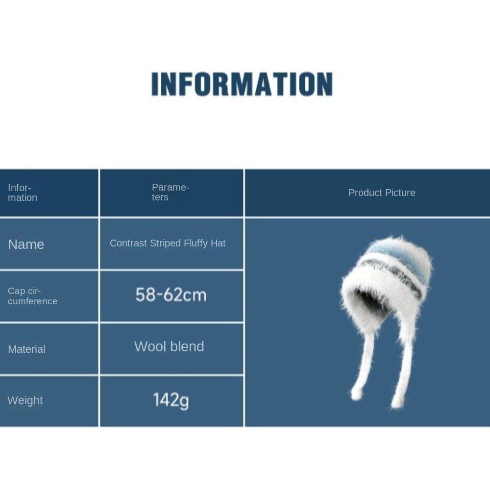 Color Ccollision Knitted Hat Color Matching Lace-up Plush Hat Fashionable Woolen Hat Women