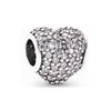 Sparking Diamond Heart Charm Beads Silver Bracelet Necklace DIY Jewelry Gift for Women