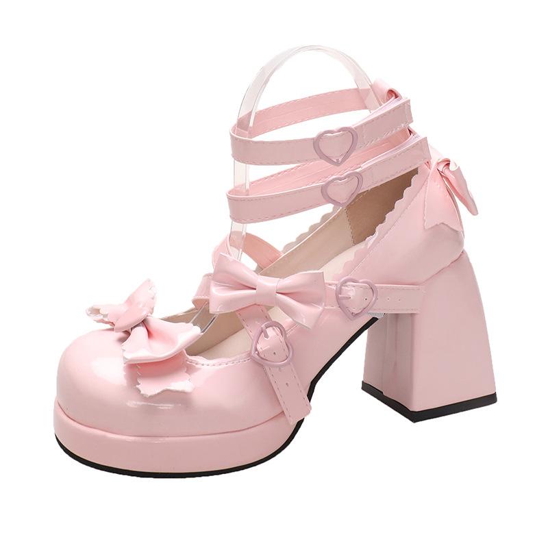 Small Leather Shoes Bow Cute Mary Jane Shoes 2025 New Loli Women Sweet Lace Edge Thick Heel Buckle Leather Shoes