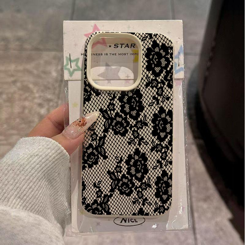Корейский INS Черный Кружевной Чехол-Бампер с Розами для Xiaomi Redmi Note 15 14 13 12 11 Pro Plus 14C 15C 13C 12S 11 10 Защитная Крышка для Камеры