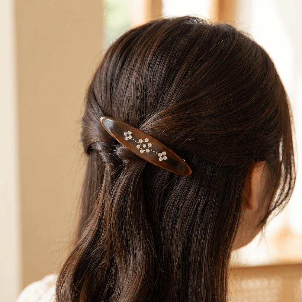 Vintage Y2K Spring Clip Aesthetic Rhinestone Side Bangs Clip Non-slip Acetate Hair Clip Women