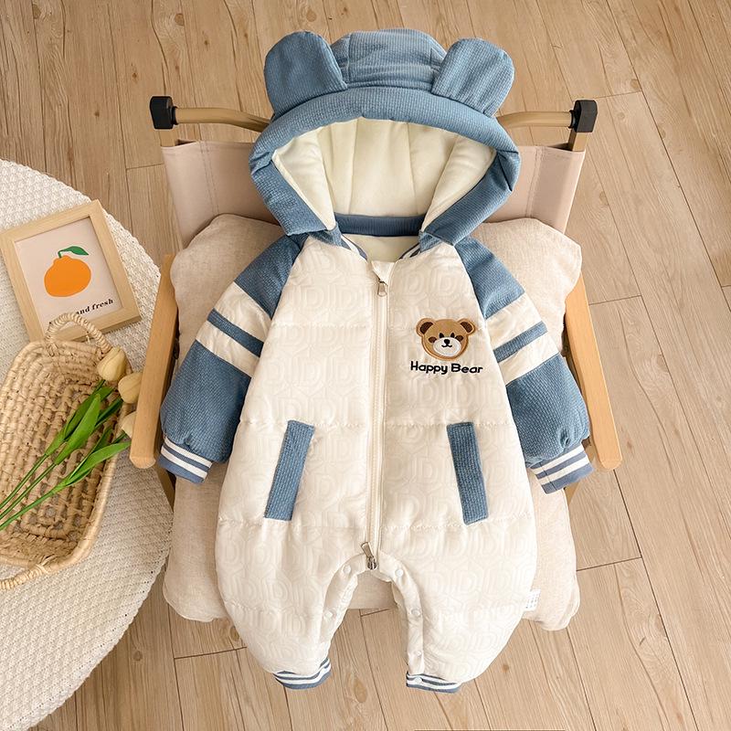 Пуховый комбинезон для новорожденных: Зимний бархатный комбинезон для ползания и использования на открытом воздухе