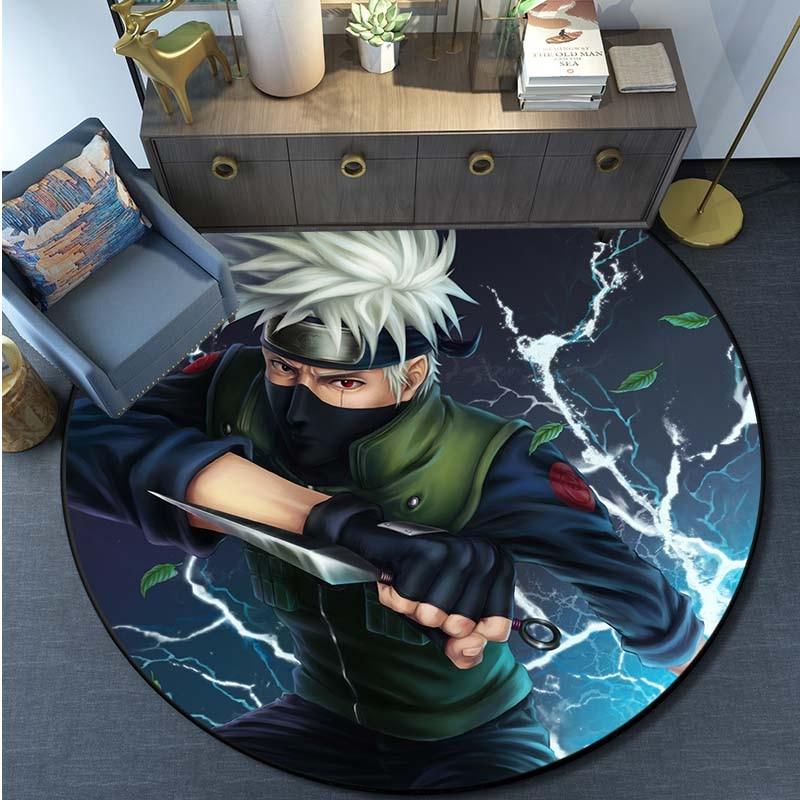 Круглый коврик с рисунком Наруто из мультфильма «Наруто» для гостиной, спальни, нескользящий напольный коврик