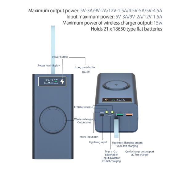 Сборная Корпусная Power Bank для DIY без пайки, 21x18650 Аккумуляторы, Портативный Зарядный Кейс, Аксессуары для Мобильного Телефона