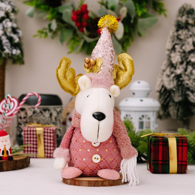 Adorable Pink Christmas Decoration Plush Sitting Gnome Snowman Reindeer Figurines For Festive Holiday Display