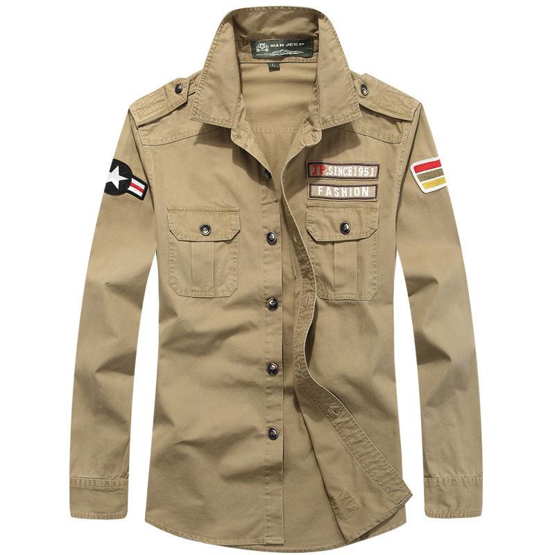 Мужская повседневная хлопковая рубашка с длинным рукавом для осени