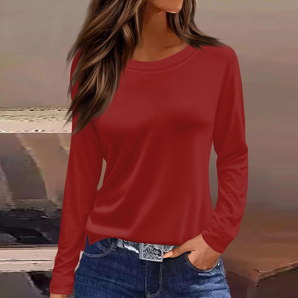 Женская модная повседневная свободная футболка с разрезом и круглым вырезом с длинным рукавом с принтом, женский топ