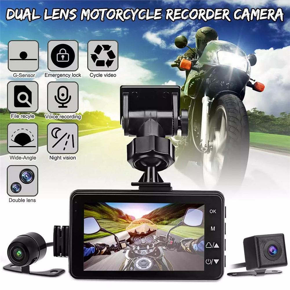 2025 New Motorcycle 3 Inch DVR HD Screen Motorcycle Driving Recorder Front and Rear Camera Dual Video Loop Recording IP65 Waterproof