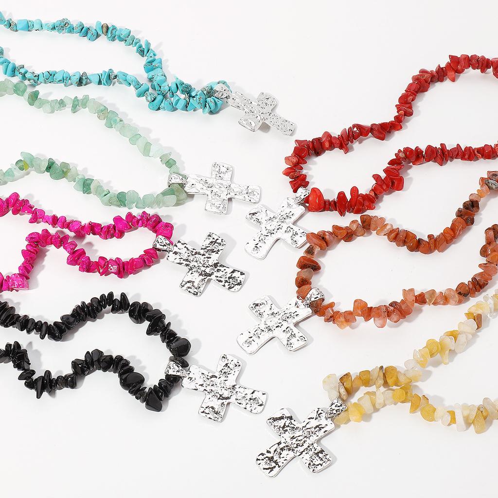 Tooxika Ожерелье из неправильного дробленого камня в стиле западного ковбоя, ожерелье с крестом из натурального камня и бирюзы