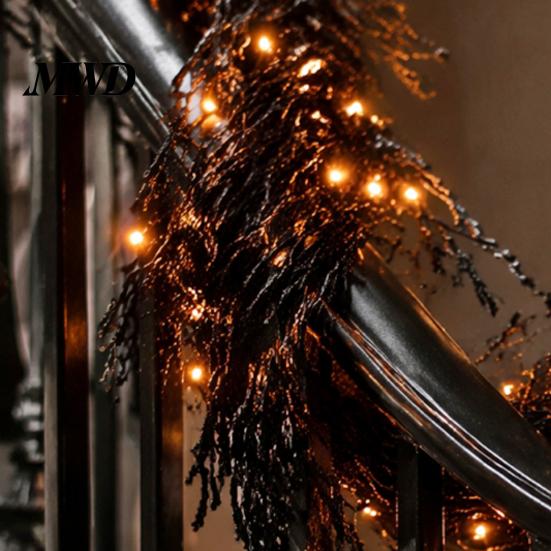 Haunted House Theme Supplies Halloween Lighted Creepy Vine Garland with LED Light, Waterproof Faux Black Branch Flexible Bendable Wreaths Decoration