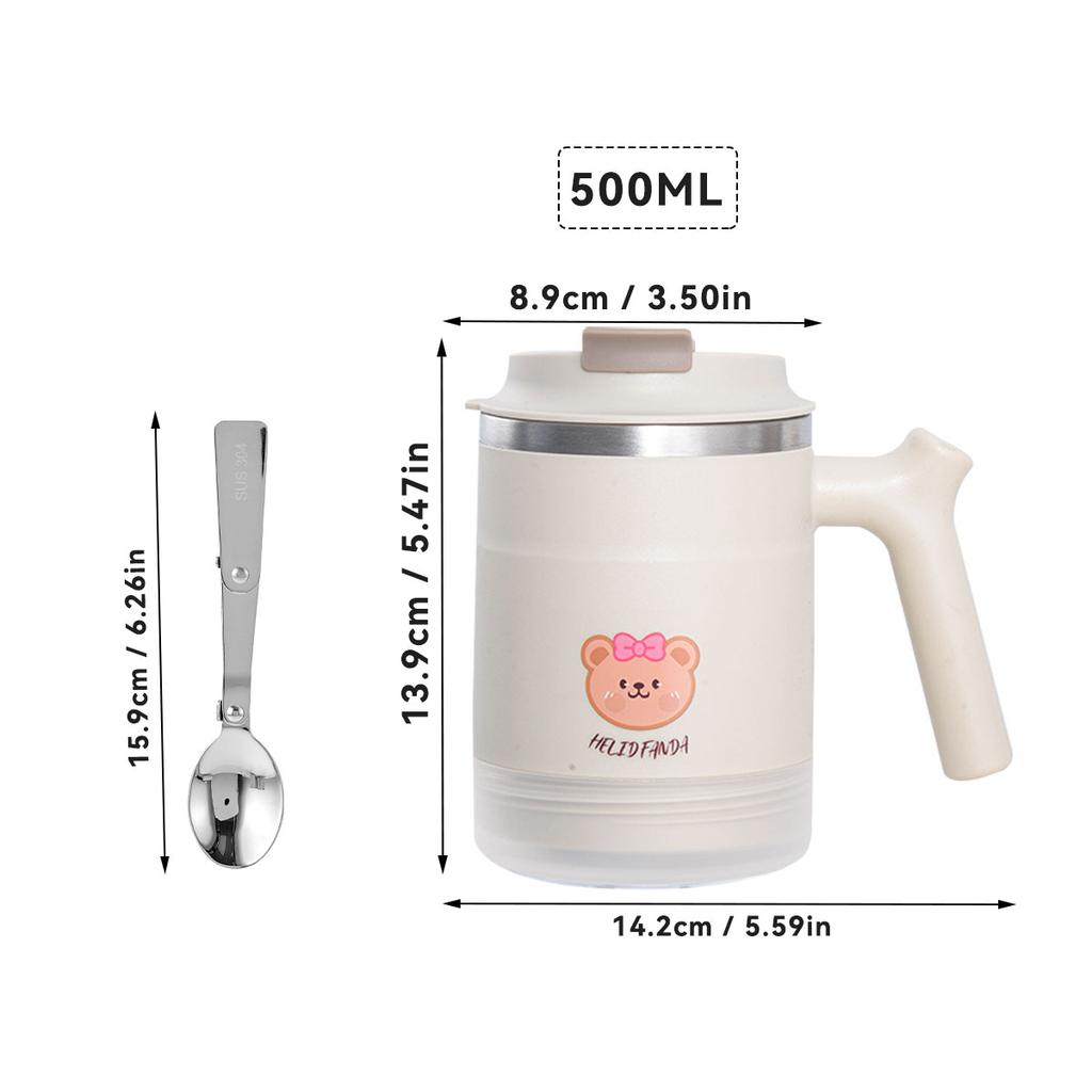 Милая портативная двухслойная термокружка для кофе со складной ложкой, чашка для воды из нержавеющей стали 304, герметичная посуда для напитков