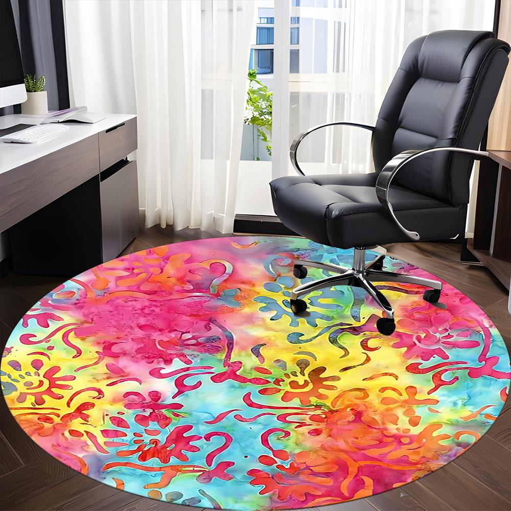 1pc Tie Dye Pattern Chair Carpet for Office, Round Non Slip Durable Large Size Office Carpet, Suitable for Office