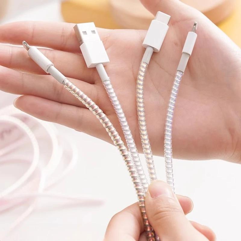 5pcs 1.5M USB Charging Data Line Cable Protector Wire Cord Protection Spring Wrap Cable Winder Organizer Home Desk Accessories