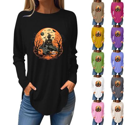 Футболки для женщин, осенние повседневные рубашки с длинными рукавами, толстовка с ретро-принтом, топ, пуловер