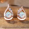 White Fire Opal Stone Stud Earrings for Women Rose Gold Color Angel Wings Engagement Jewelry