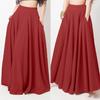 Women Maxi Skirt High Waist A-Line Solid Color Skirt with Pockets Loose Fit Pleated Long Skirt